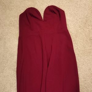 Wine strapless jumpsuit